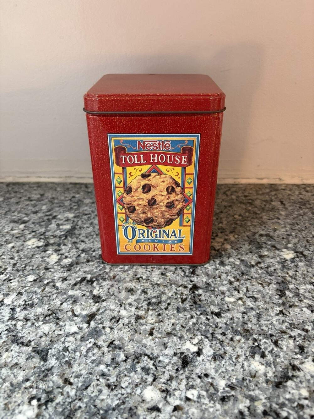 Vintage Nestle Till House Cookie Tin Red